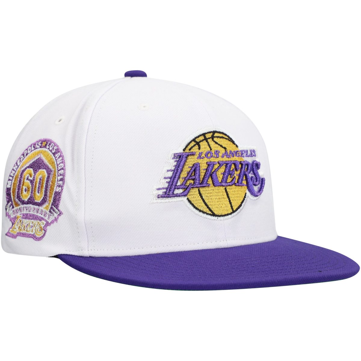 Official Los Angeles Lakers mens los angeles lakers mitchell  ness white soul logo shine 2-tone snapback hat | Lakers Shop