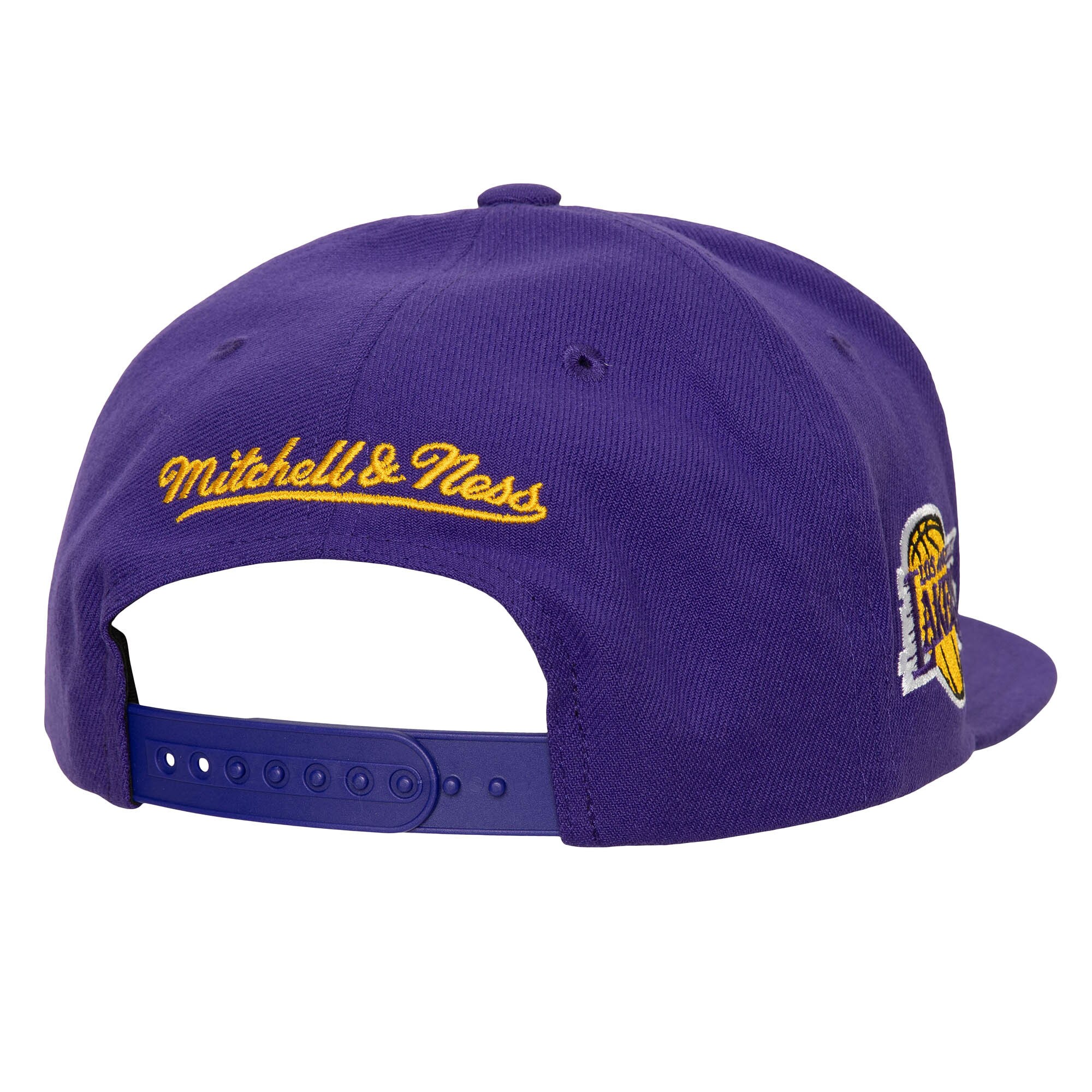 Official Los Angeles Lakers mens los angeles lakers mitchell  ness whitepurple retro sport color block script snapback hat | Lakers Shop