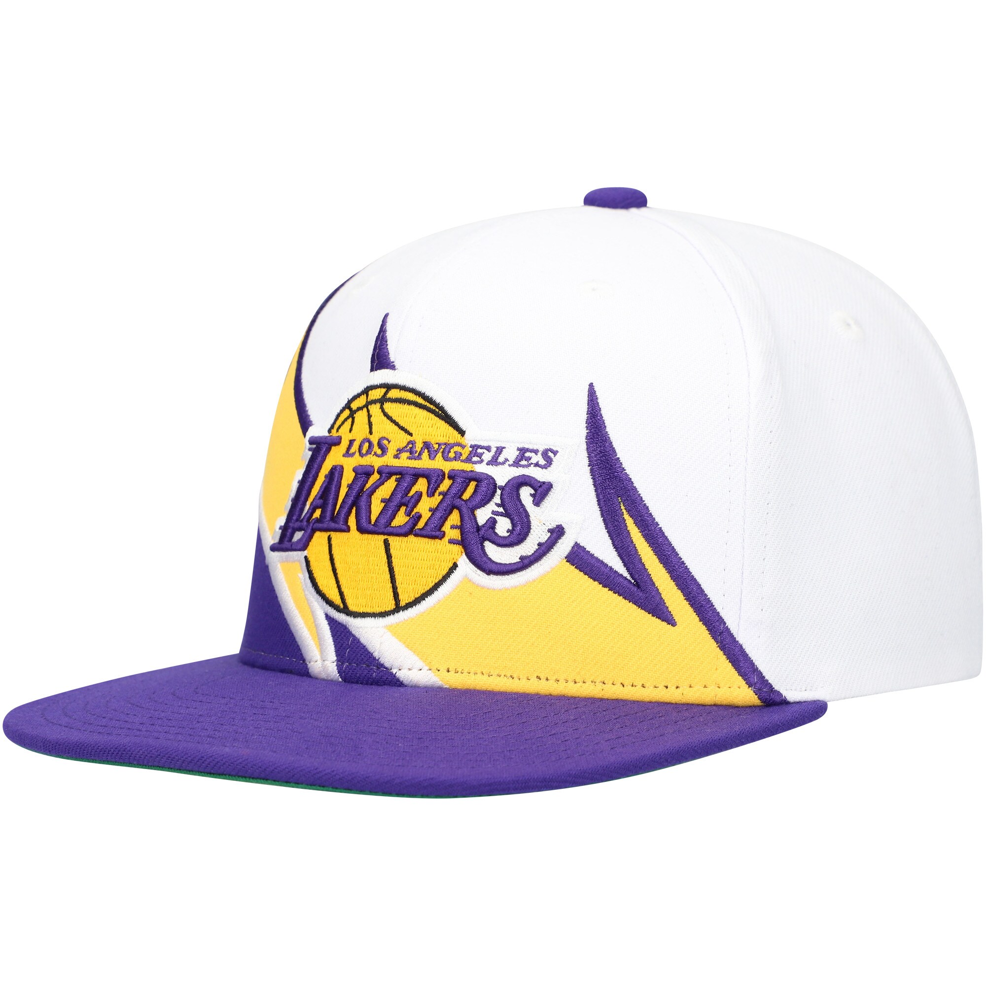 Official Los Angeles Lakers mens los angeles lakers mitchell  ness whitepurple waverunner snapback hat | Lakers Shop