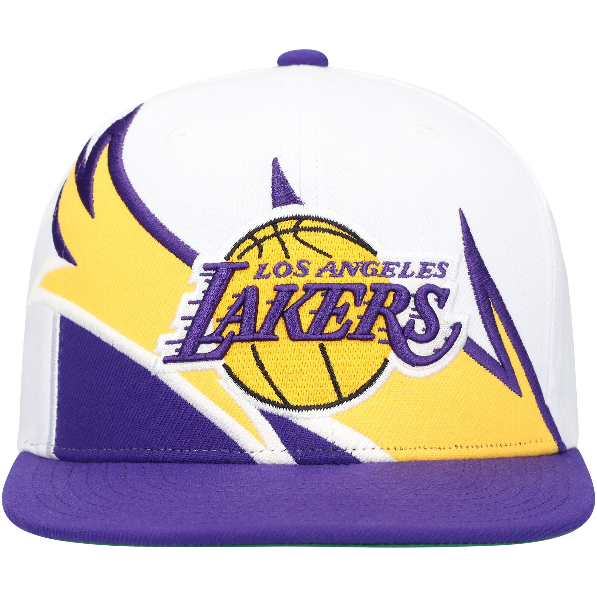 Official Los Angeles Lakers mens los angeles lakers mitchell  ness whitepurple waverunner snapback hat | Lakers Shop