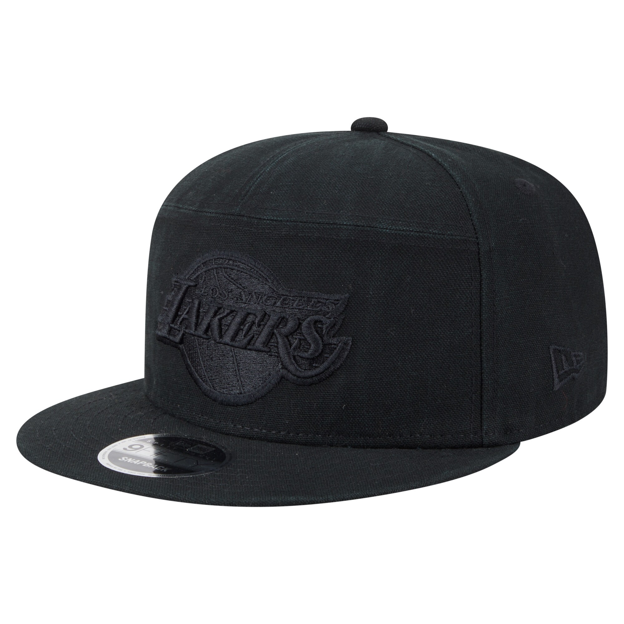 Official Los Angeles Lakers mens los angeles lakers new era black adventure canvas split panel 9fifty snapback hat | Lakers Shop