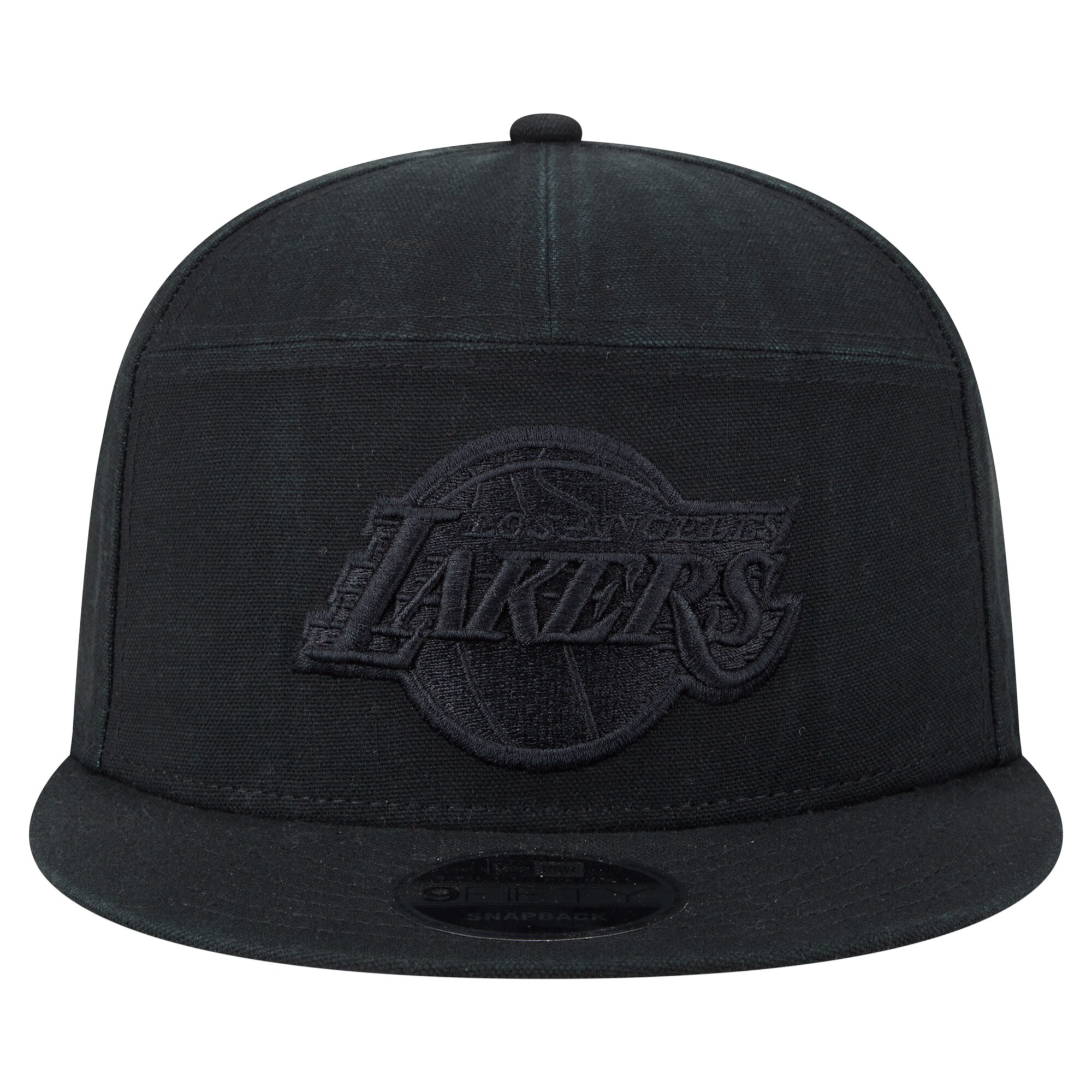 Official Los Angeles Lakers mens los angeles lakers new era black adventure canvas split panel 9fifty snapback hat | Lakers Shop