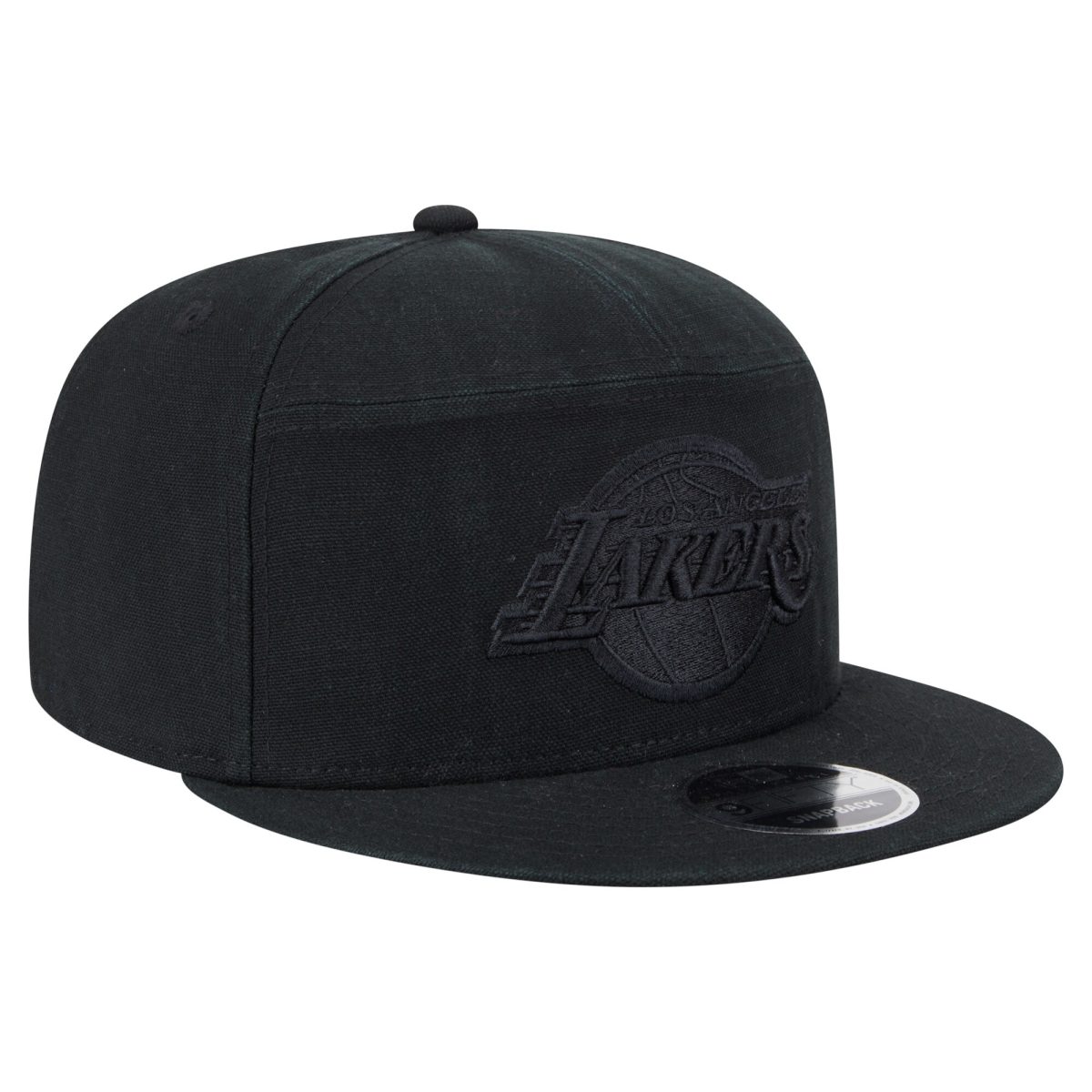 Official Los Angeles Lakers mens los angeles lakers new era black adventure canvas split panel 9fifty snapback hat | Lakers Shop