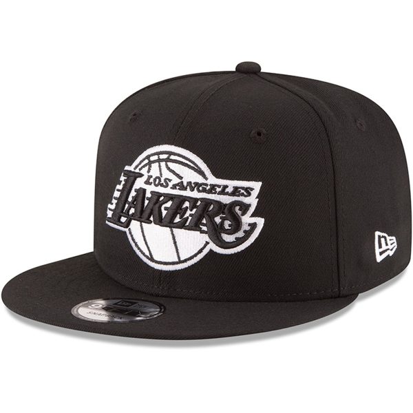 Official Los Angeles Lakers mens los angeles lakers new era black black  white logo 9fifty adjustable snapback hat | Lakers Shop