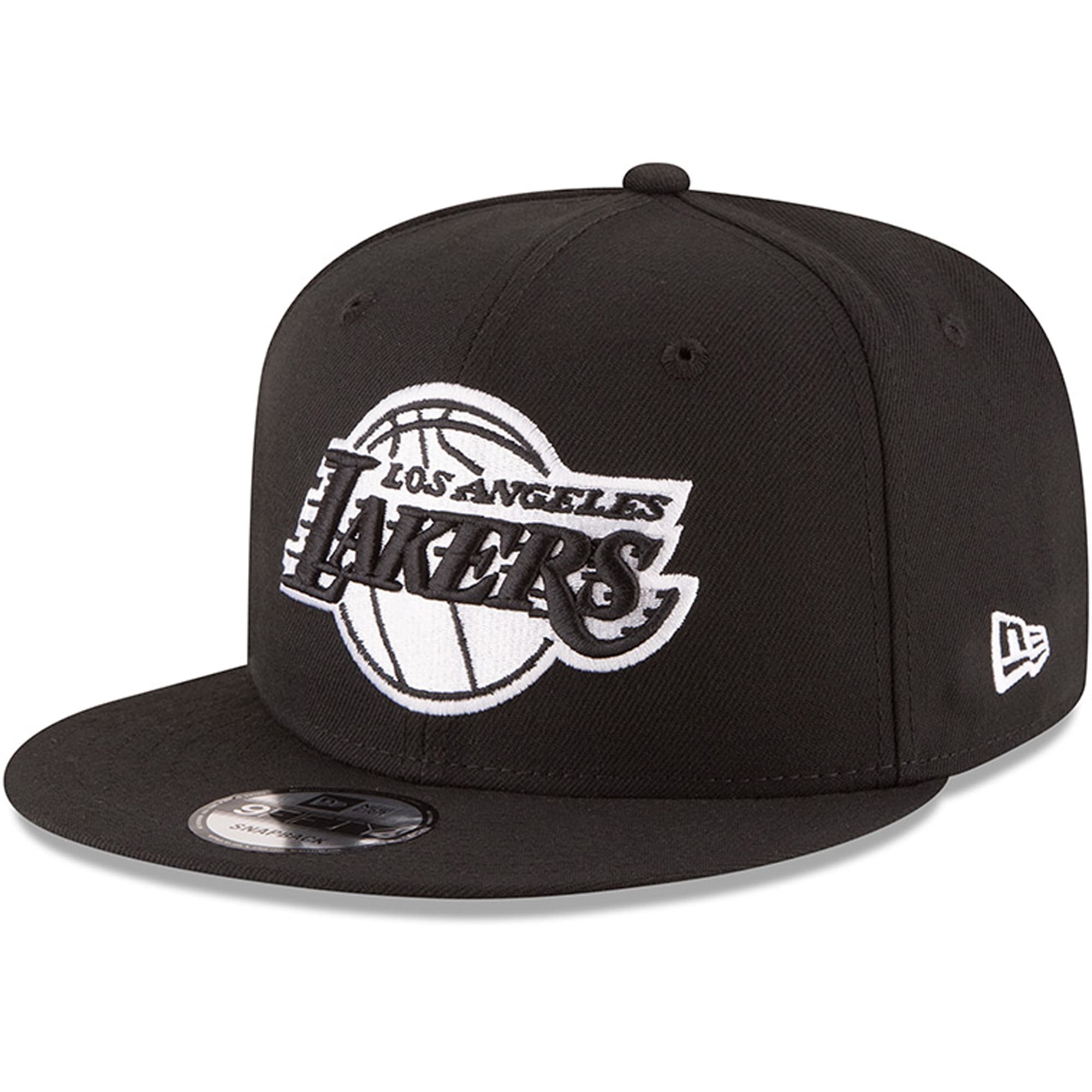 Official Los Angeles Lakers mens los angeles lakers new era black black  white logo 9fifty adjustable snapback hat | Lakers Shop