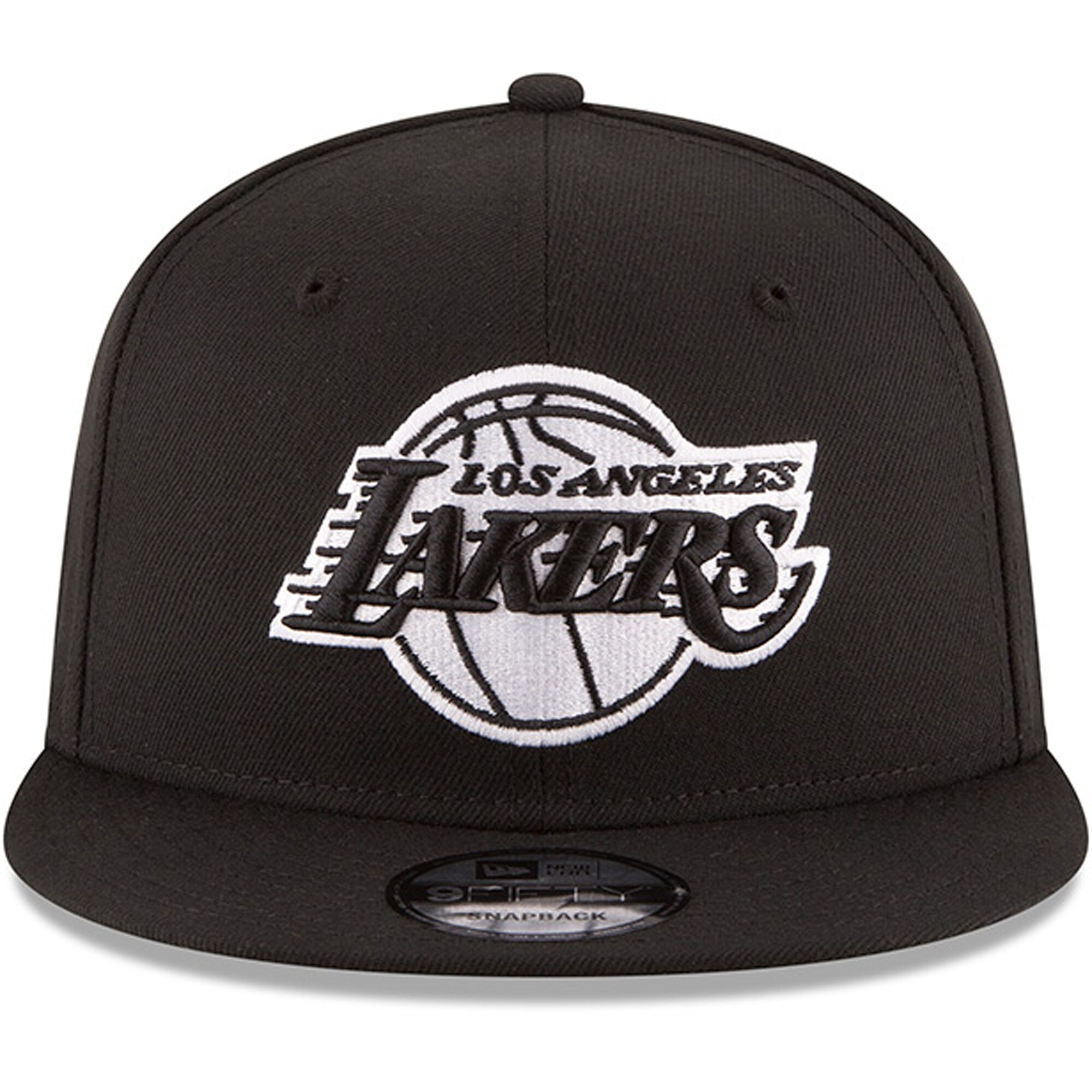 Official Los Angeles Lakers mens los angeles lakers new era black black  white logo 9fifty adjustable snapback hat | Lakers Shop
