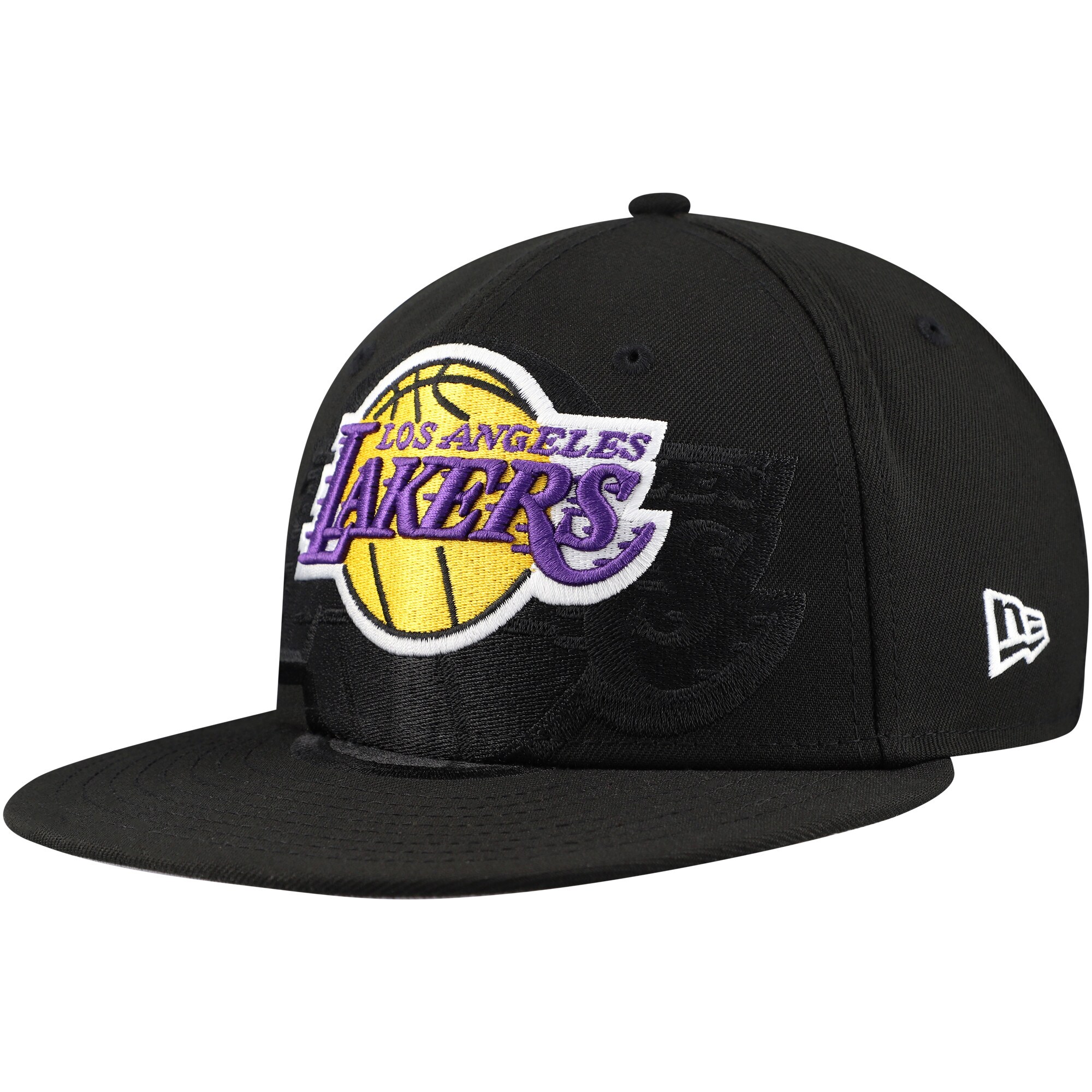 Official Los Angeles Lakers mens los angeles lakers new era black blackout shadow logo 59fifty fitted hat | Lakers Shop