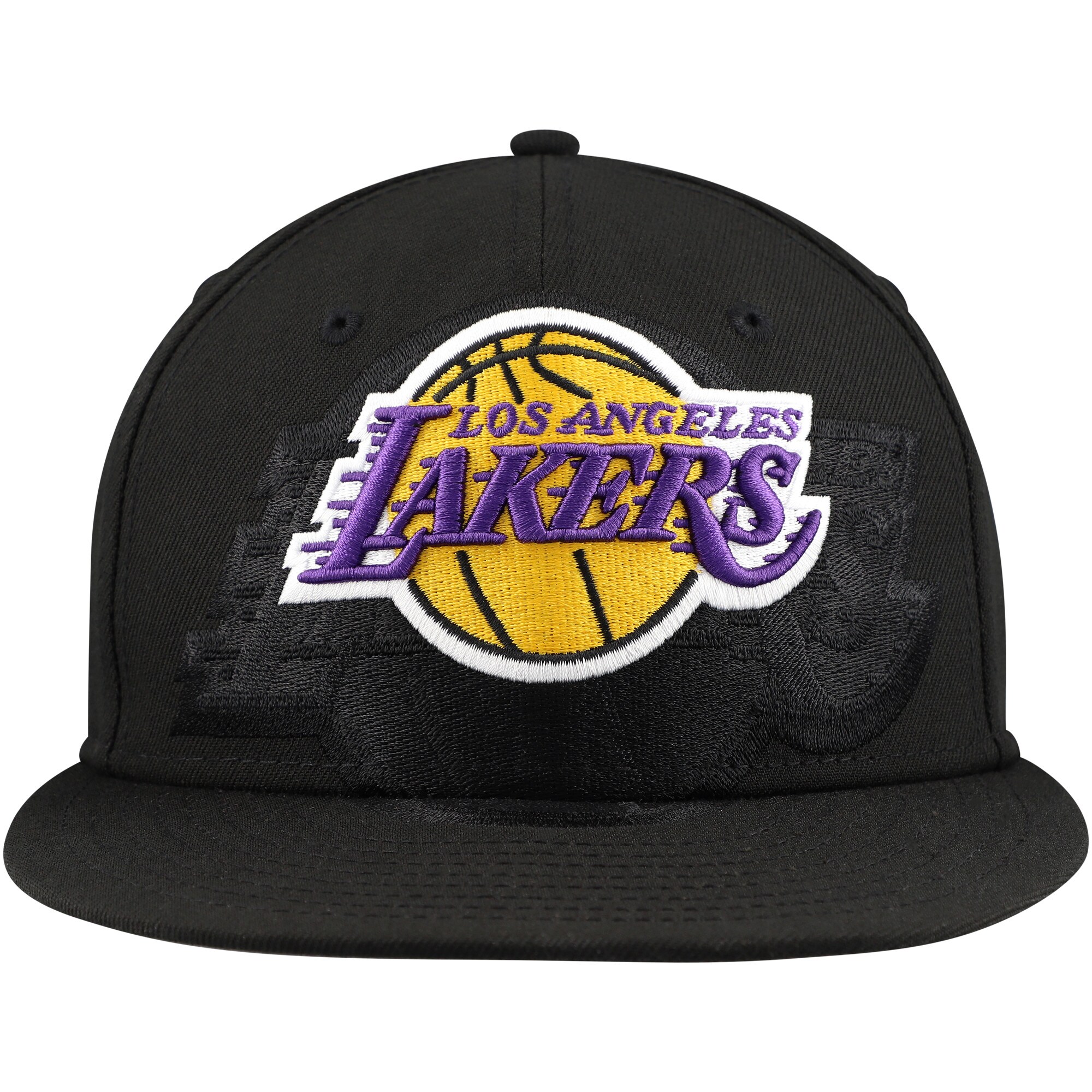 Official Los Angeles Lakers mens los angeles lakers new era black blackout shadow logo 59fifty fitted hat | Lakers Shop