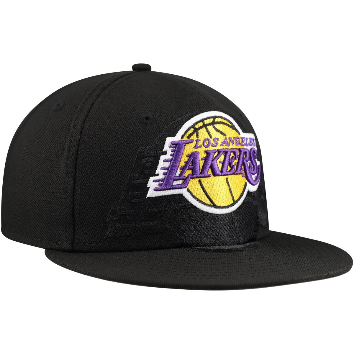Official Los Angeles Lakers mens los angeles lakers new era black blackout shadow logo 59fifty fitted hat | Lakers Shop