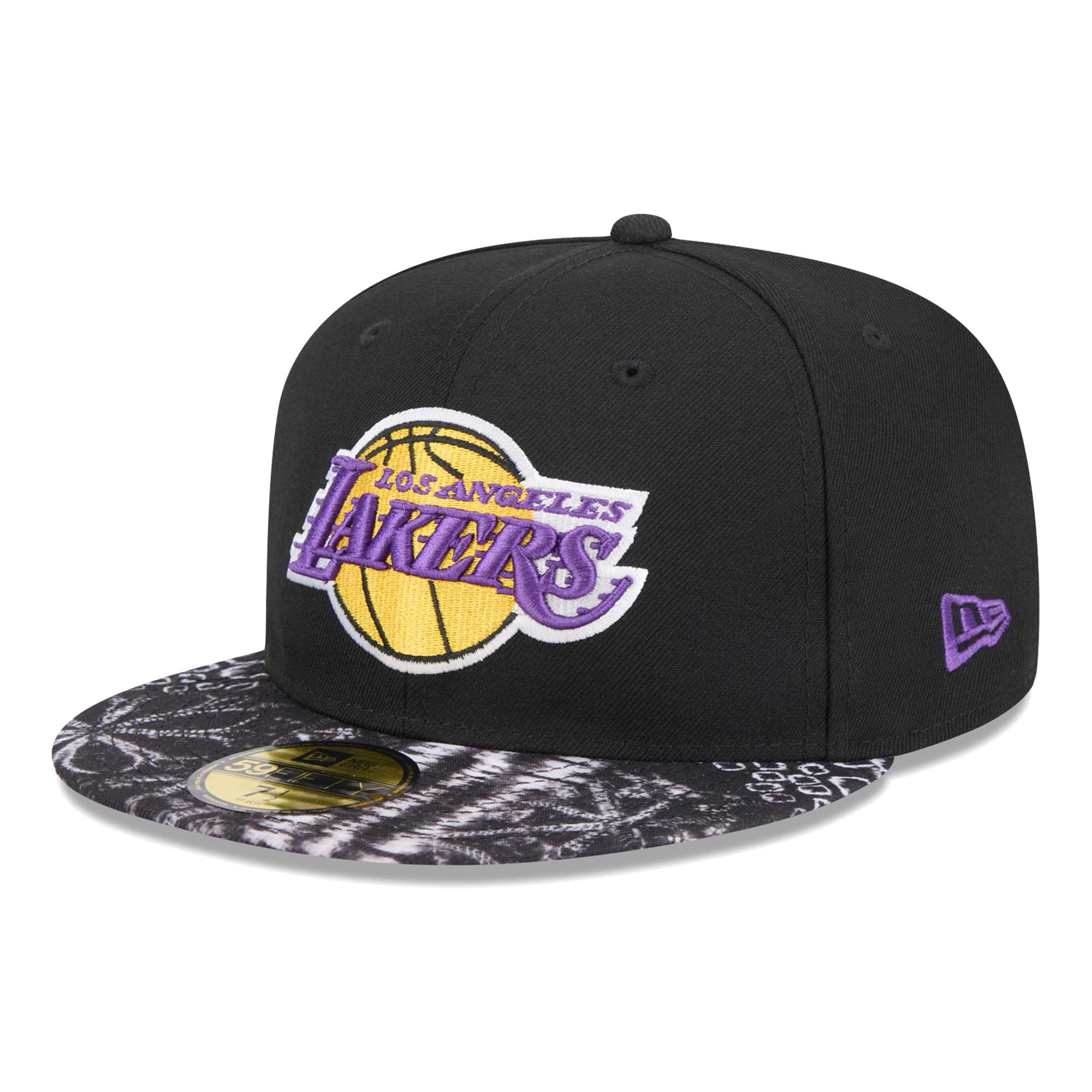 Official Los Angeles Lakers mens los angeles lakers new era black coral reef visor 59fifty fitted hat | Lakers Shop