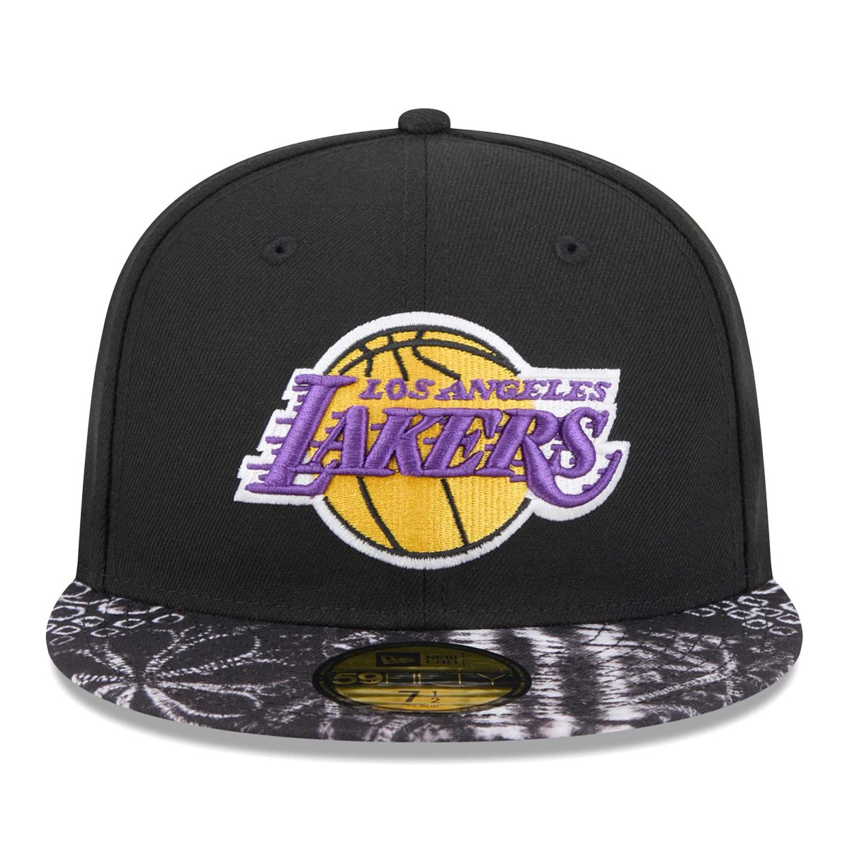 Official Los Angeles Lakers mens los angeles lakers new era black coral reef visor 59fifty fitted hat | Lakers Shop