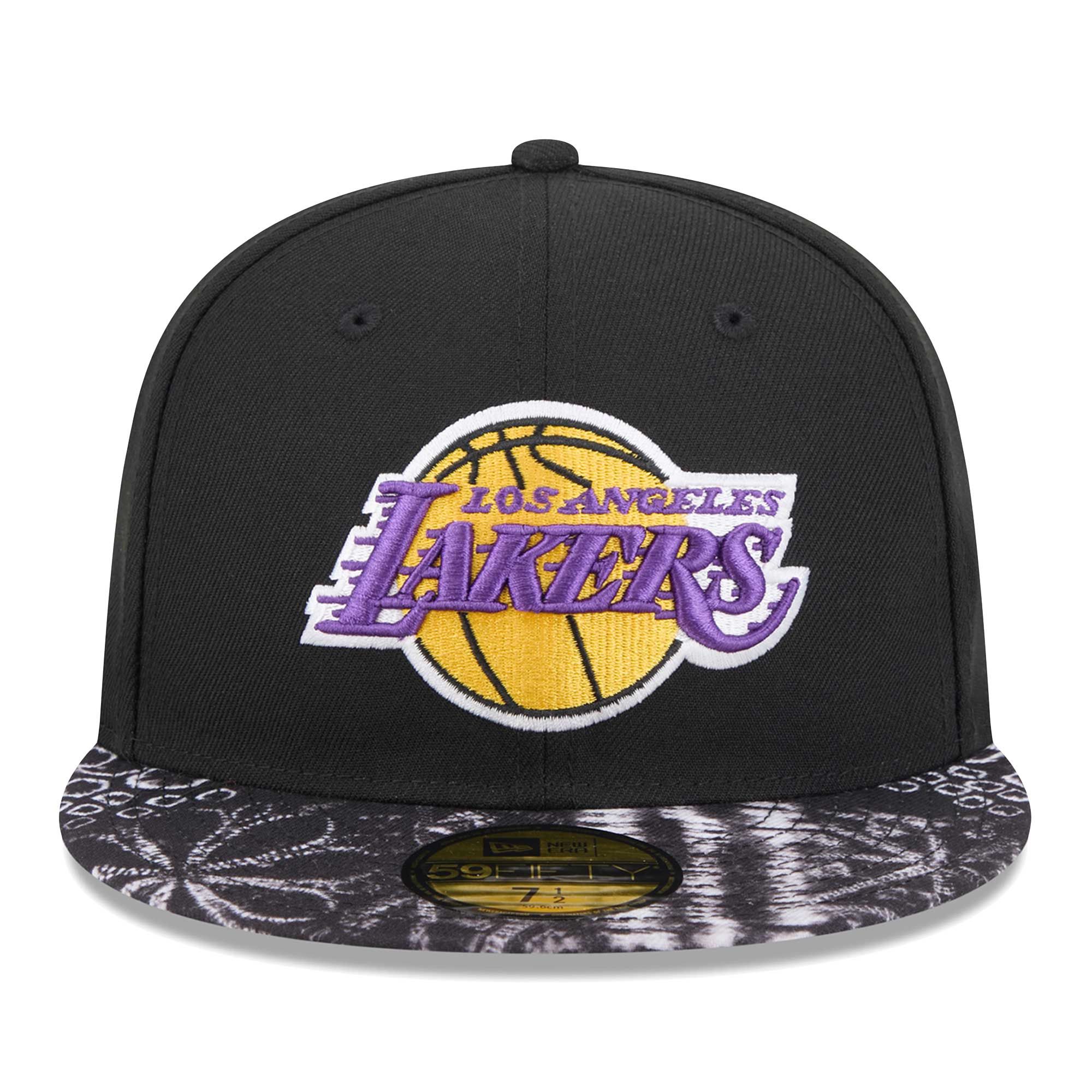 Official Los Angeles Lakers mens los angeles lakers new era black coral reef visor 59fifty fitted hat | Lakers Shop