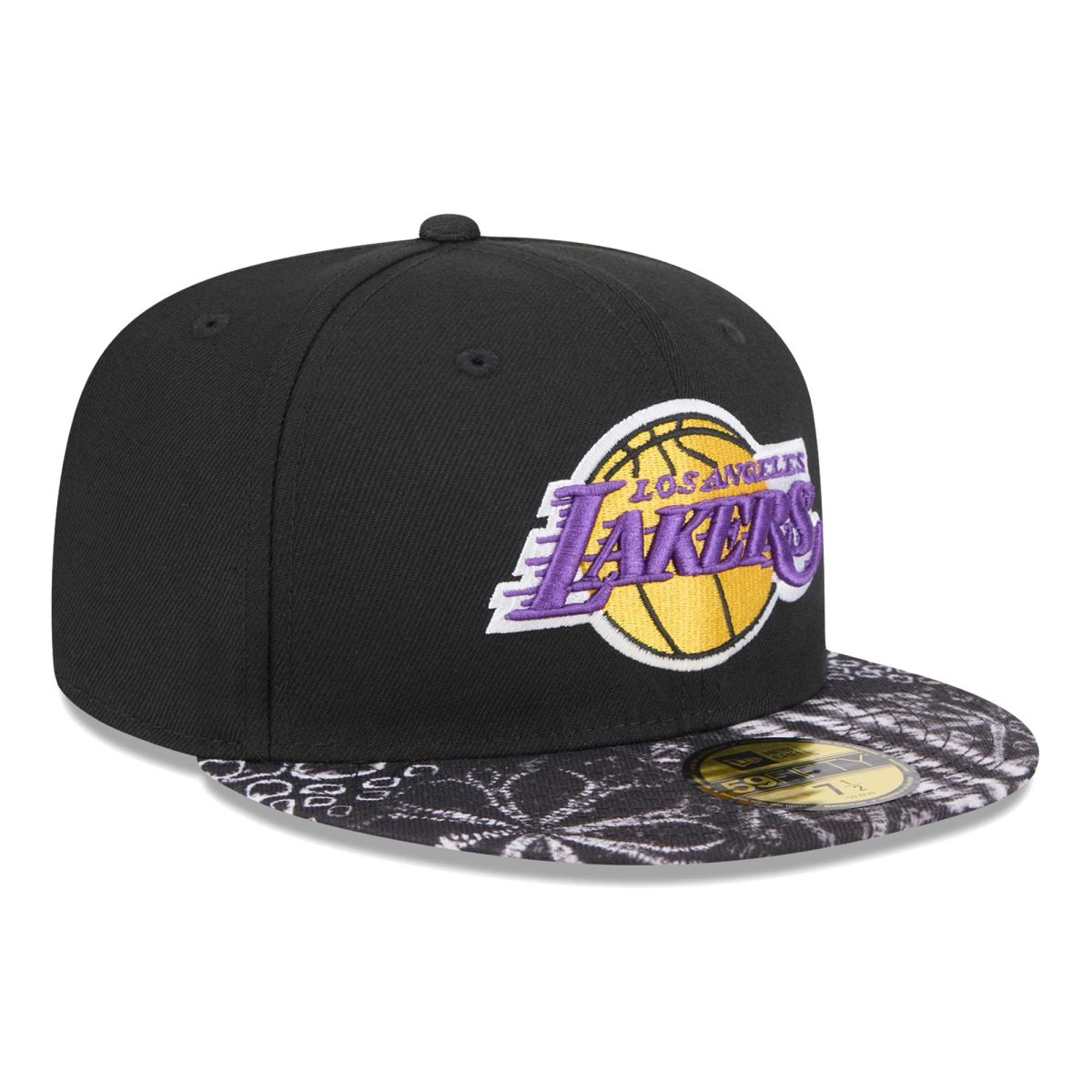 Official Los Angeles Lakers mens los angeles lakers new era black coral reef visor 59fifty fitted hat | Lakers Shop