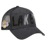 Official Los Angeles Lakers mens los angeles lakers new era black midnight ink tonal a-frame trucker 9forty adjustable hat | Lakers Shop