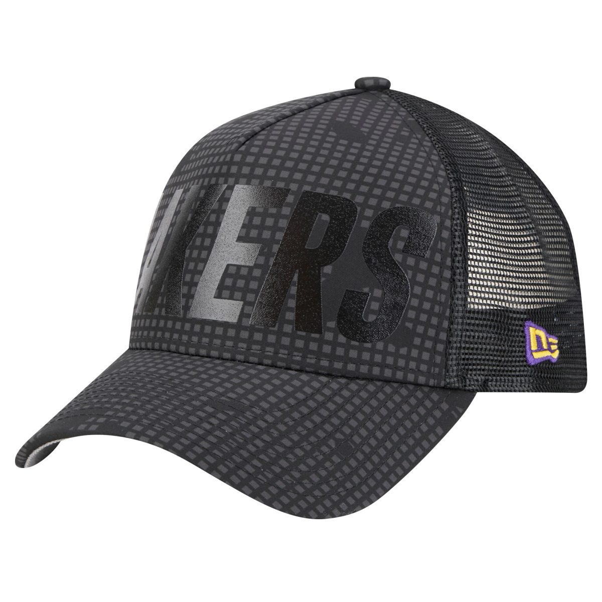 Official Los Angeles Lakers mens los angeles lakers new era black midnight ink tonal a-frame trucker 9forty adjustable hat | Lakers Shop