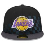 Official Los Angeles Lakers mens los angeles lakers new era black rally drive checkerboard 59fifty crown fitted hat | Lakers Shop