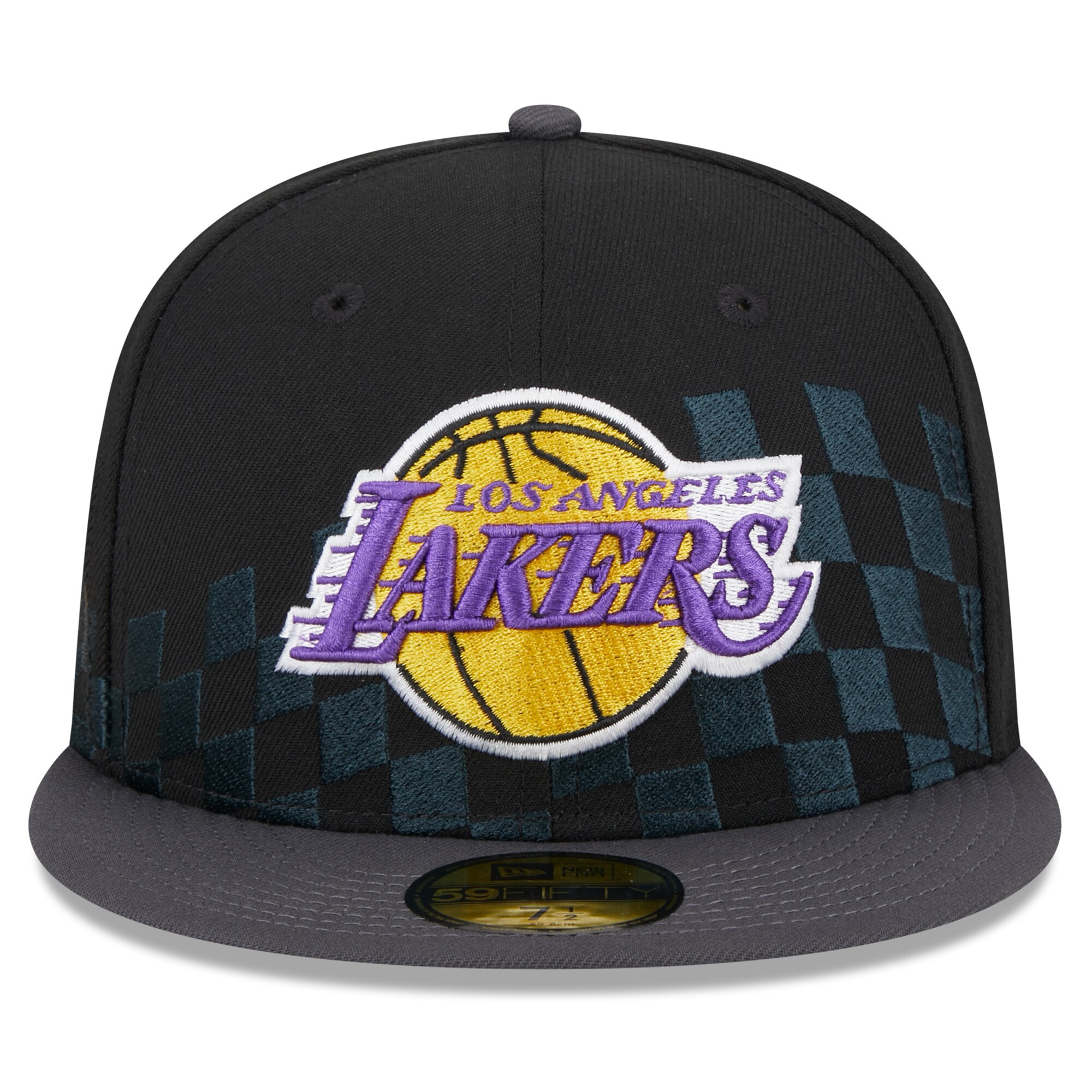 Official Los Angeles Lakers mens los angeles lakers new era black rally drive checkerboard 59fifty crown fitted hat | Lakers Shop