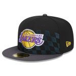 Official Los Angeles Lakers mens los angeles lakers new era black rally drive checkerboard 59fifty crown fitted hat | Lakers Shop