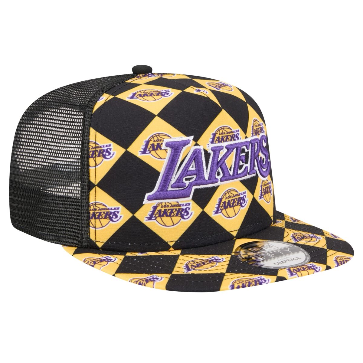 Official Los Angeles Lakers mens los angeles lakers new era black seeing diamonds a-frame trucker 9fifty snapback hat | Lakers Shop