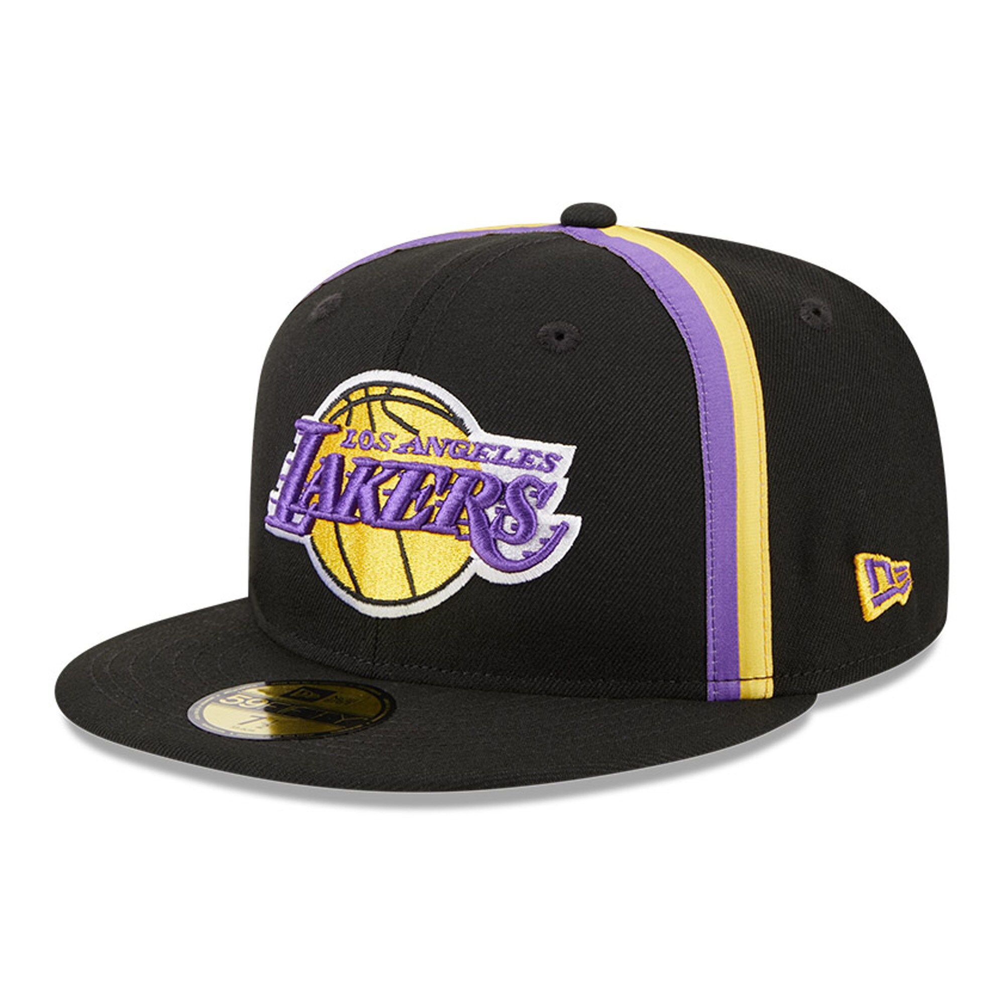 Official Los Angeles Lakers mens los angeles lakers new era black taping 59fifty fitted hat | Lakers Shop
