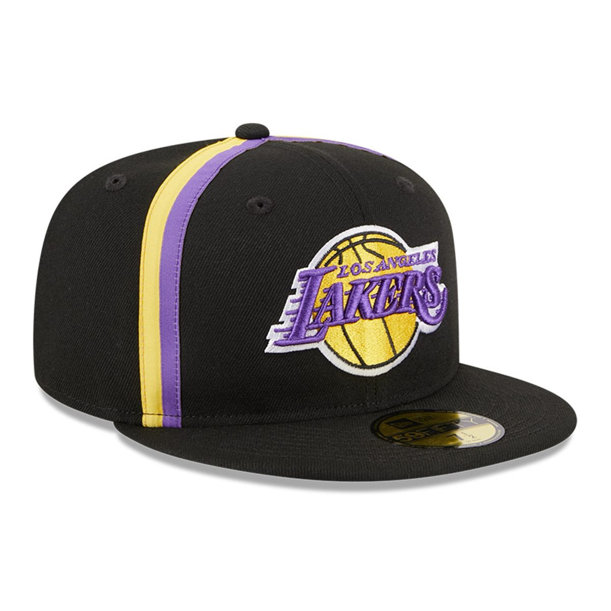 Official Los Angeles Lakers mens los angeles lakers new era black taping 59fifty fitted hat | Lakers Shop