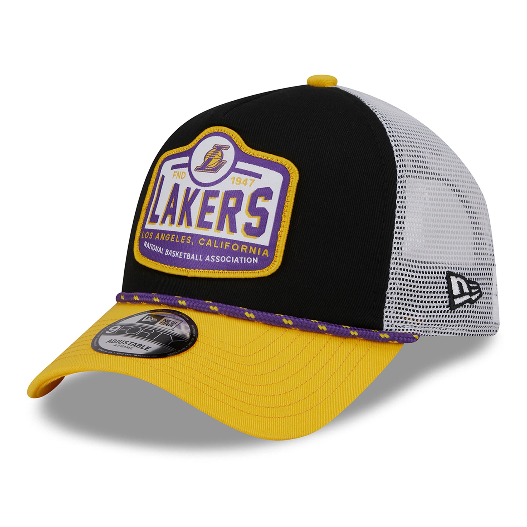 Official Los Angeles Lakers mens los angeles lakers new era blackgold a-frame 9forty trucker hat | Lakers Shop