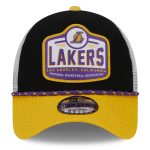 Official Los Angeles Lakers mens los angeles lakers new era blackgold a-frame 9forty trucker hat | Lakers Shop