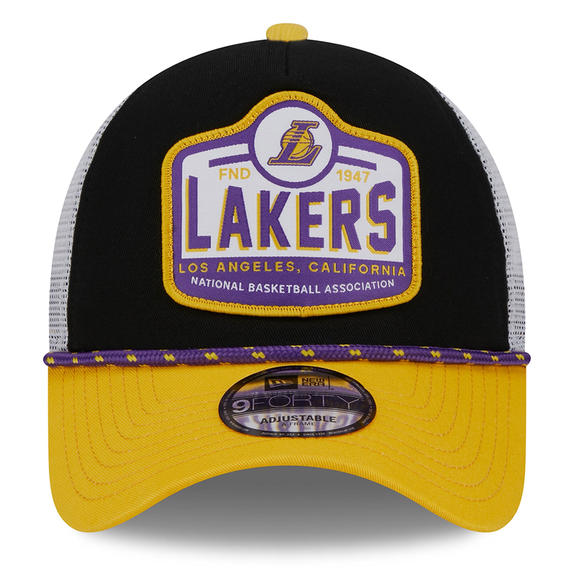 Official Los Angeles Lakers mens los angeles lakers new era blackgold a-frame 9forty trucker hat | Lakers Shop
