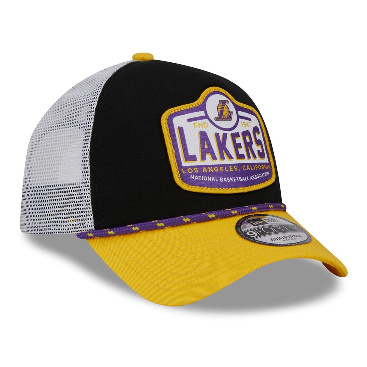 Official Los Angeles Lakers mens los angeles lakers new era blackgold a-frame 9forty trucker hat | Lakers Shop