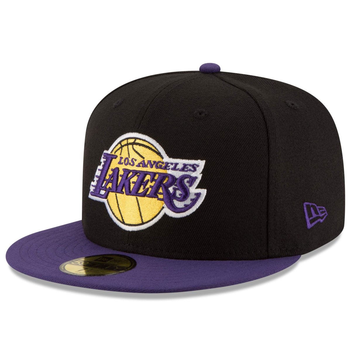 Official Los Angeles Lakers mens los angeles lakers new era blackpurple official team color 2tone 59fifty fitted hat | Lakers Shop