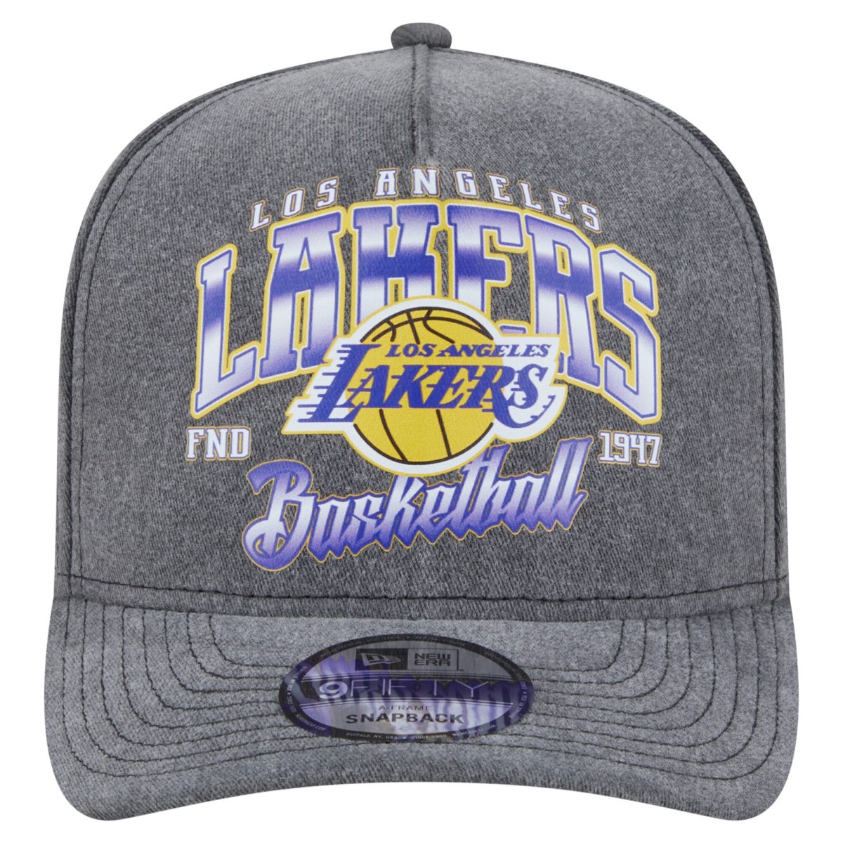 Official Los Angeles Lakers mens los angeles lakers new era charcoal throwback washed pre-curved 9fifty snapback hat | Lakers Shop