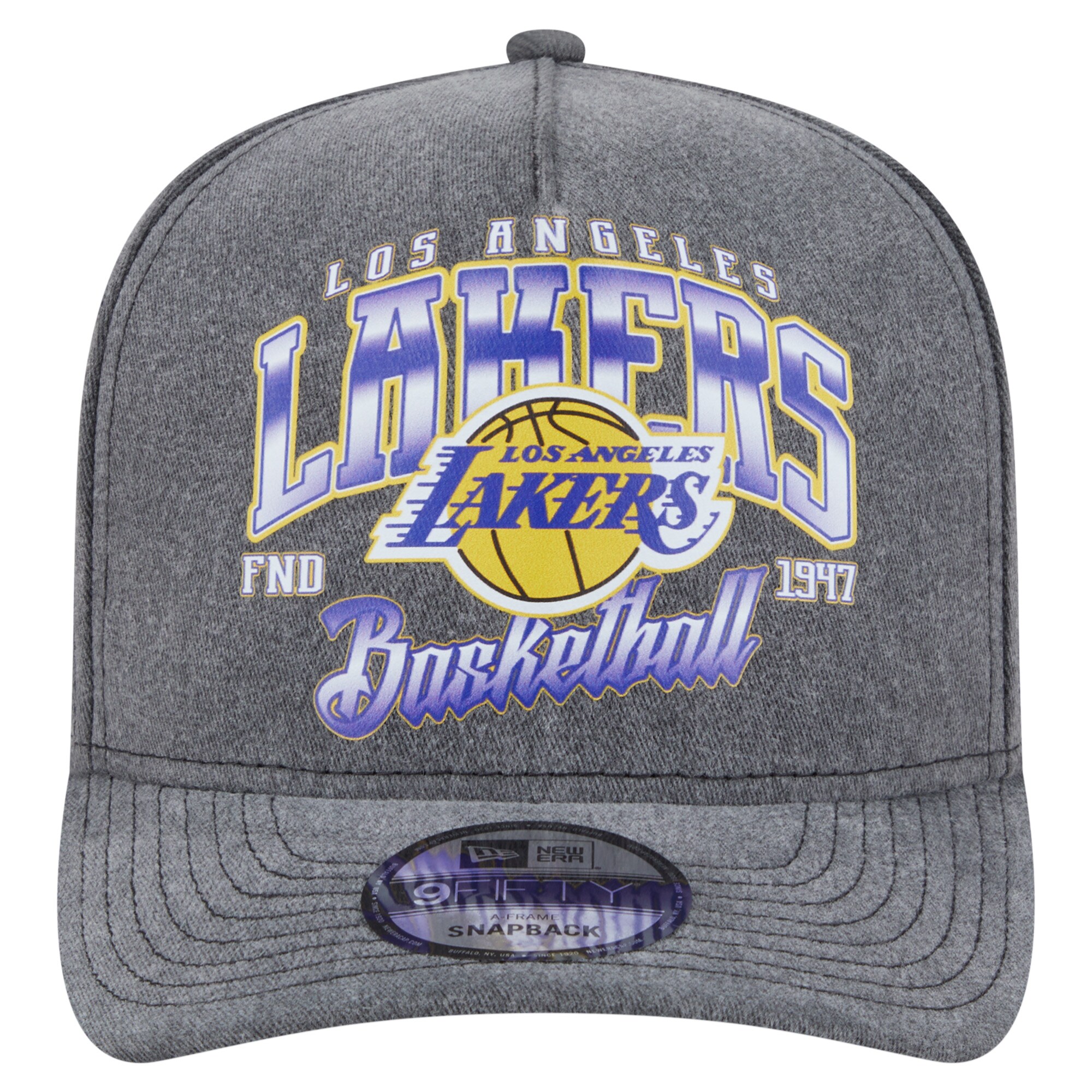 Official Los Angeles Lakers mens los angeles lakers new era charcoal throwback washed pre-curved 9fifty snapback hat | Lakers Shop