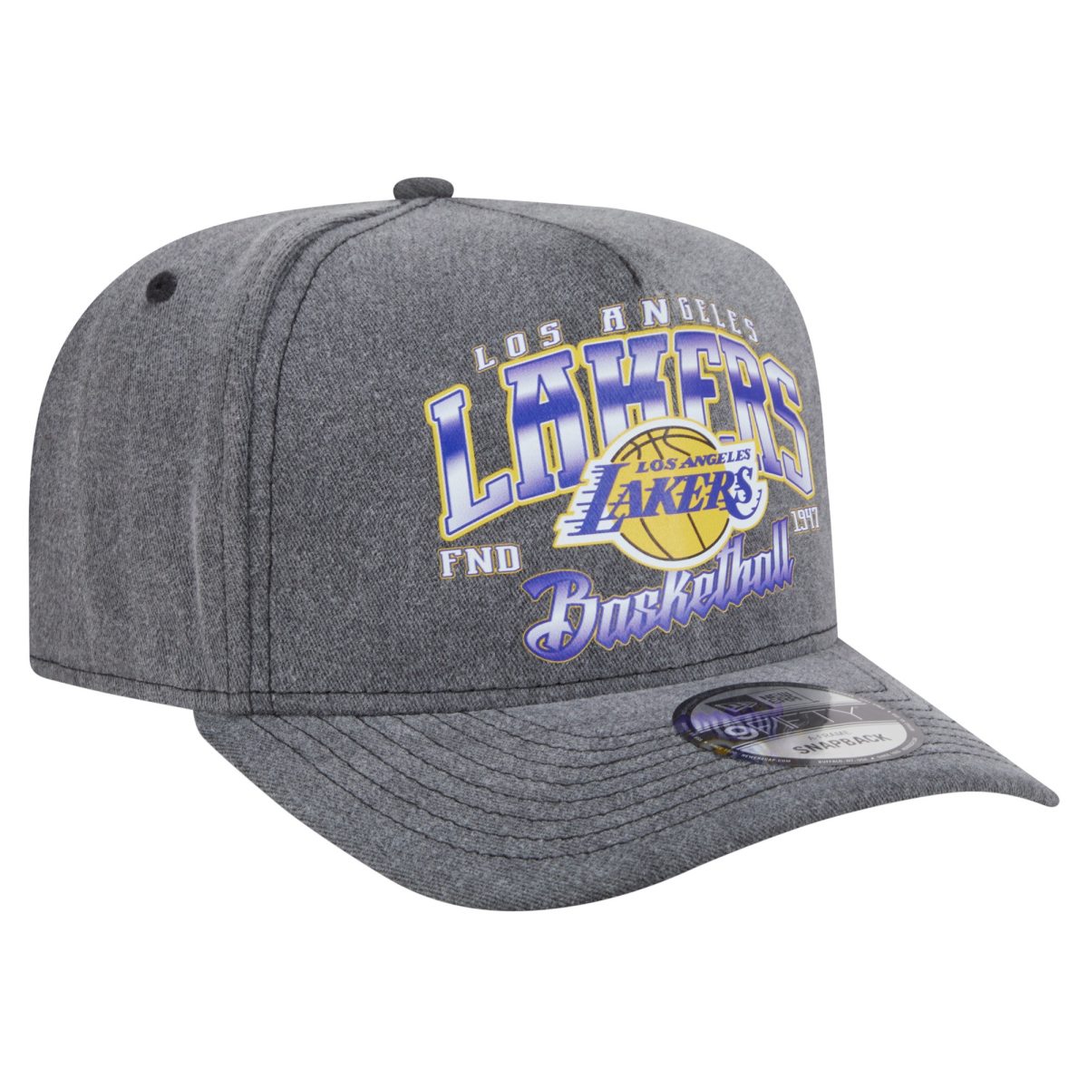 Official Los Angeles Lakers mens los angeles lakers new era charcoal throwback washed pre-curved 9fifty snapback hat | Lakers Shop