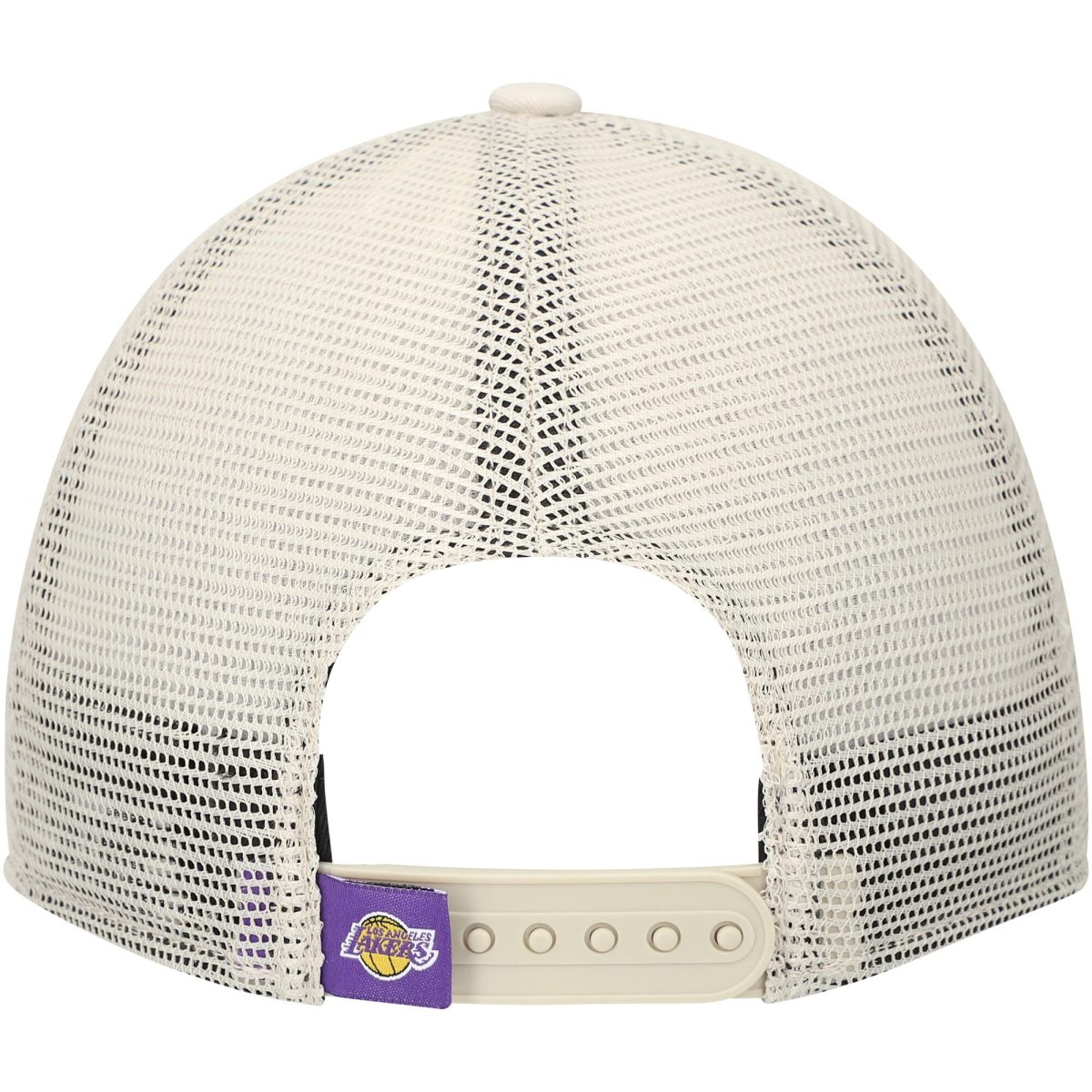 Official Los Angeles Lakers mens los angeles lakers new era cream rough edge logo trucker 9twenty adjustable hat | Lakers Shop