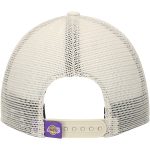 Official Los Angeles Lakers mens los angeles lakers new era cream rough edge logo trucker 9twenty adjustable hat | Lakers Shop