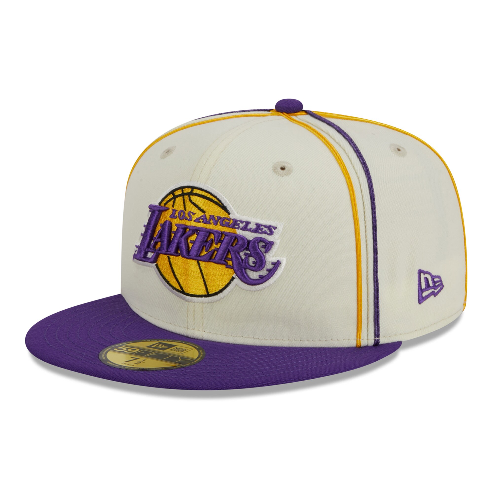 Official Los Angeles Lakers mens los angeles lakers new era creampurple piping 2-tone 59fifty fitted hat | Lakers Shop