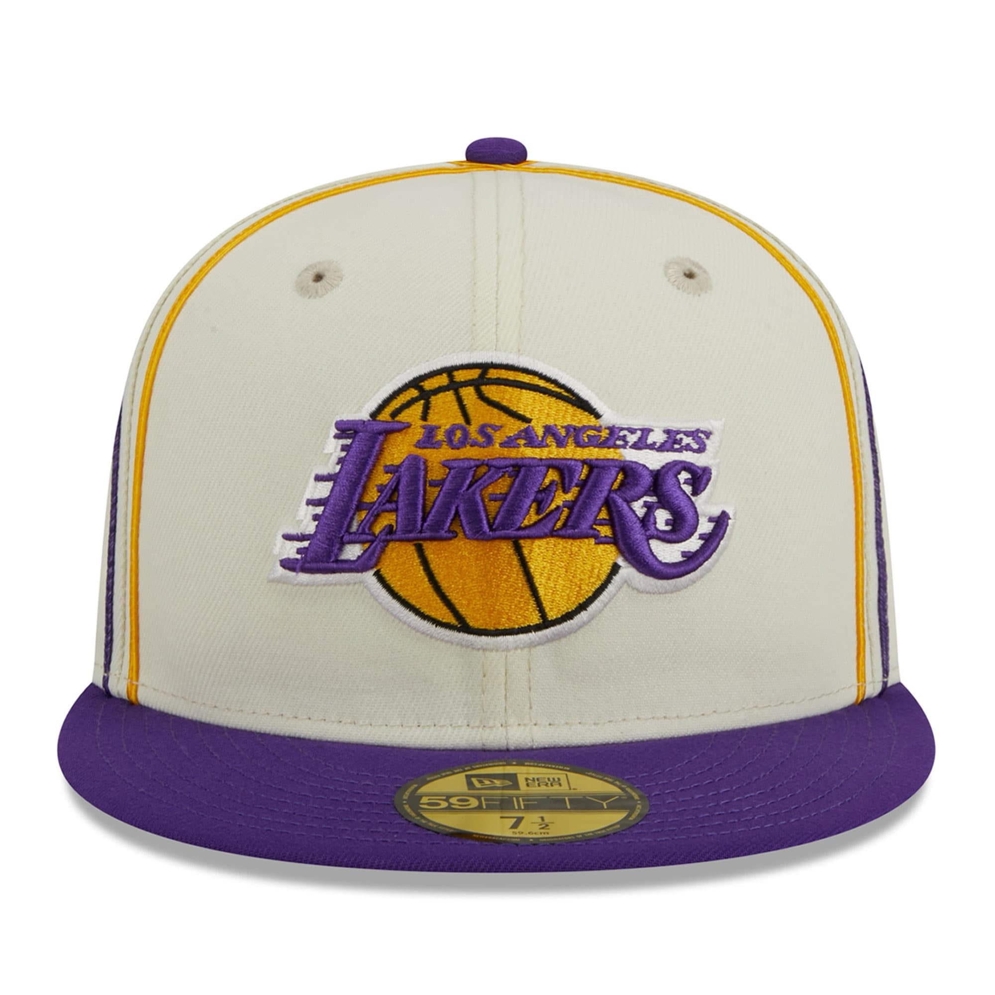 Official Los Angeles Lakers mens los angeles lakers new era creampurple piping 2-tone 59fifty fitted hat | Lakers Shop