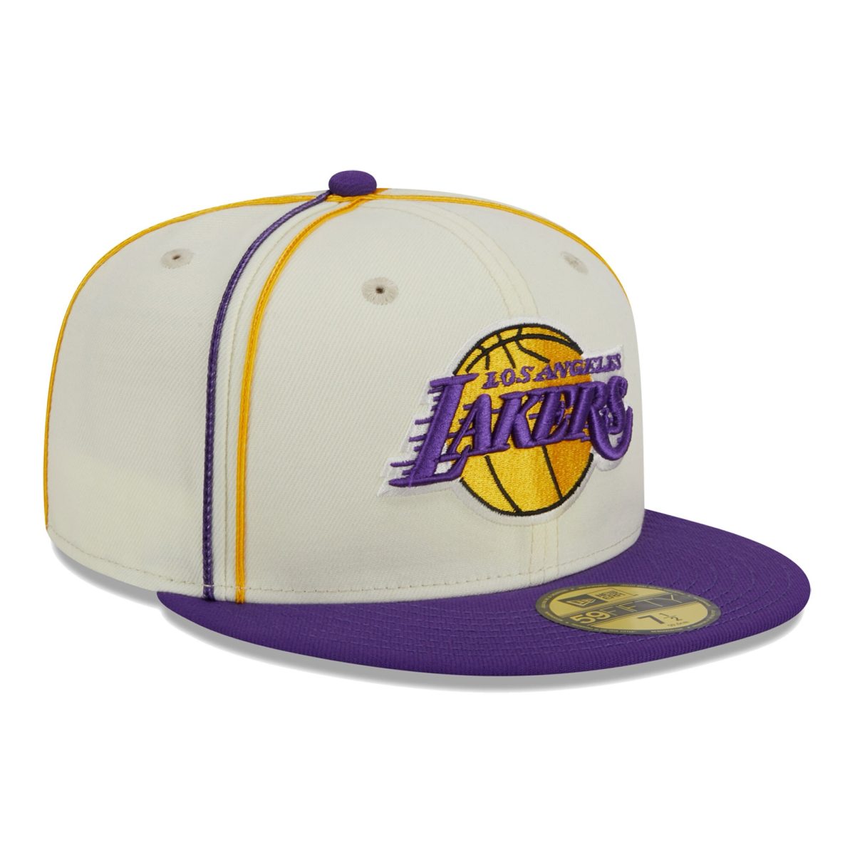 Official Los Angeles Lakers mens los angeles lakers new era creampurple piping 2-tone 59fifty fitted hat | Lakers Shop