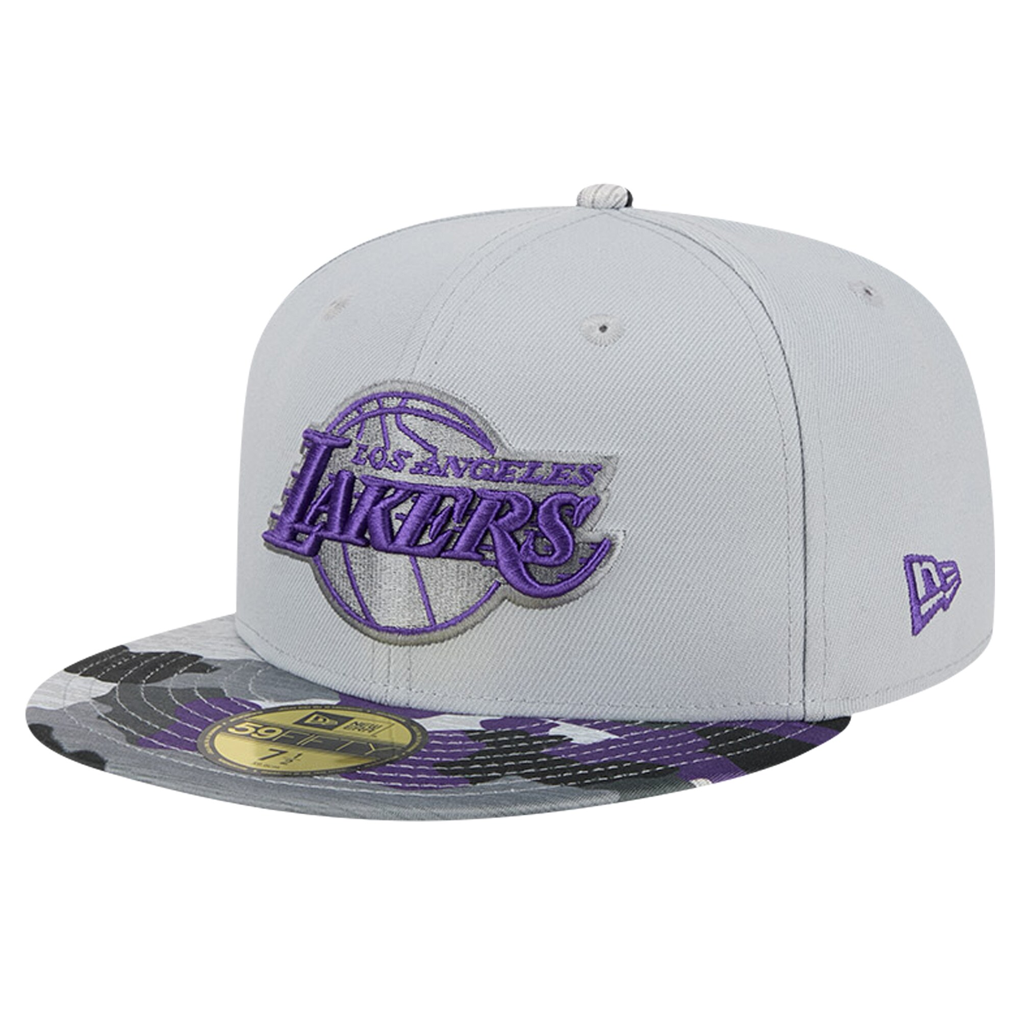 Official Los Angeles Lakers mens los angeles lakers new era gray active color camo visor 59fifty fitted hat | Lakers Shop
