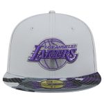 Official Los Angeles Lakers mens los angeles lakers new era gray active color camo visor 59fifty fitted hat | Lakers Shop