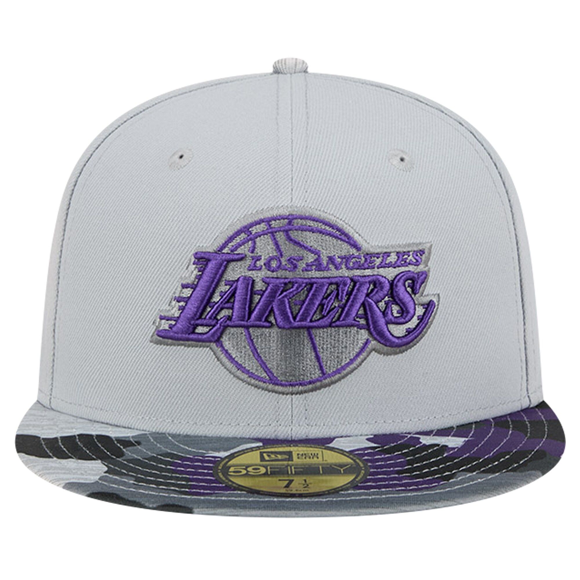 Official Los Angeles Lakers mens los angeles lakers new era gray active color camo visor 59fifty fitted hat | Lakers Shop