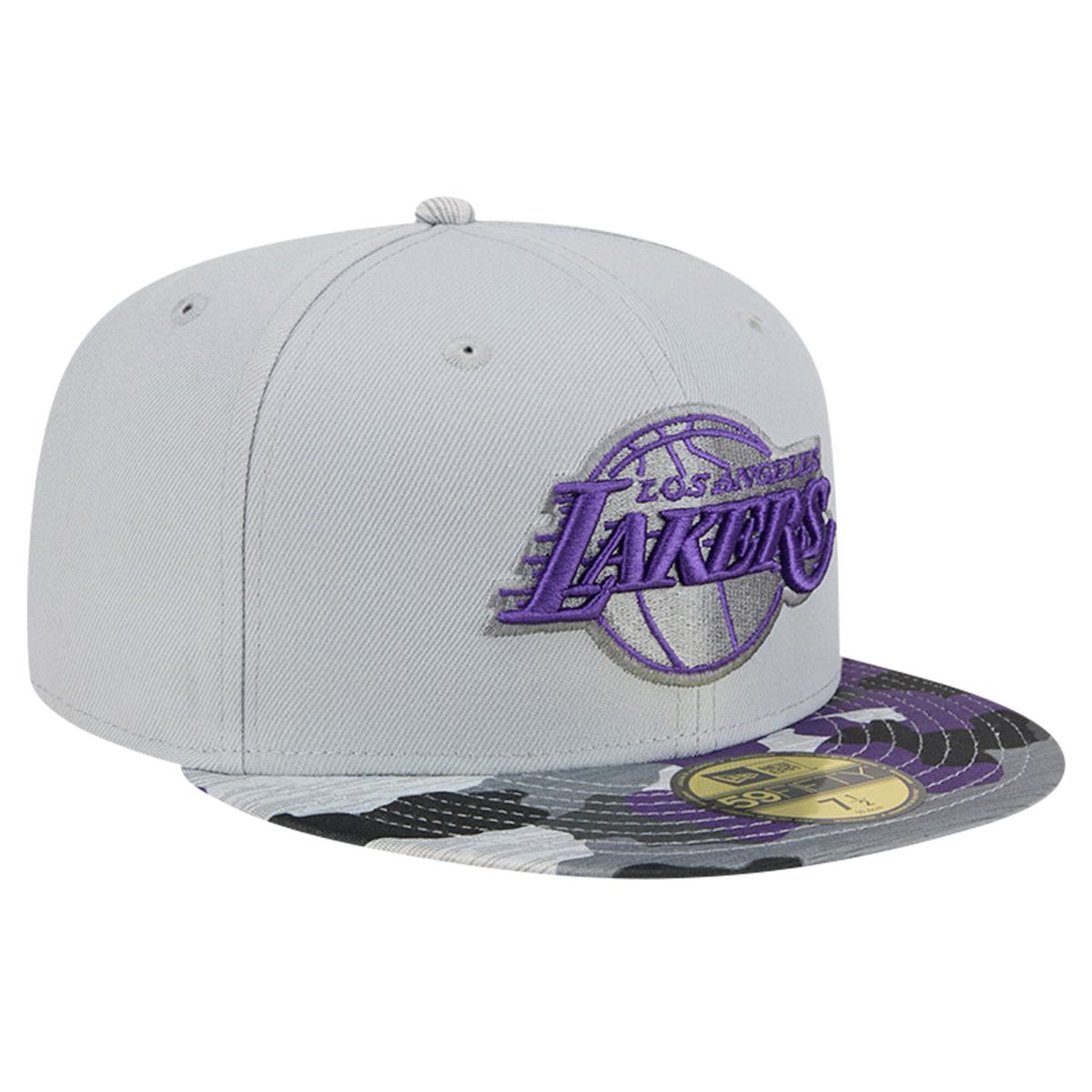 Official Los Angeles Lakers mens los angeles lakers new era gray active color camo visor 59fifty fitted hat | Lakers Shop
