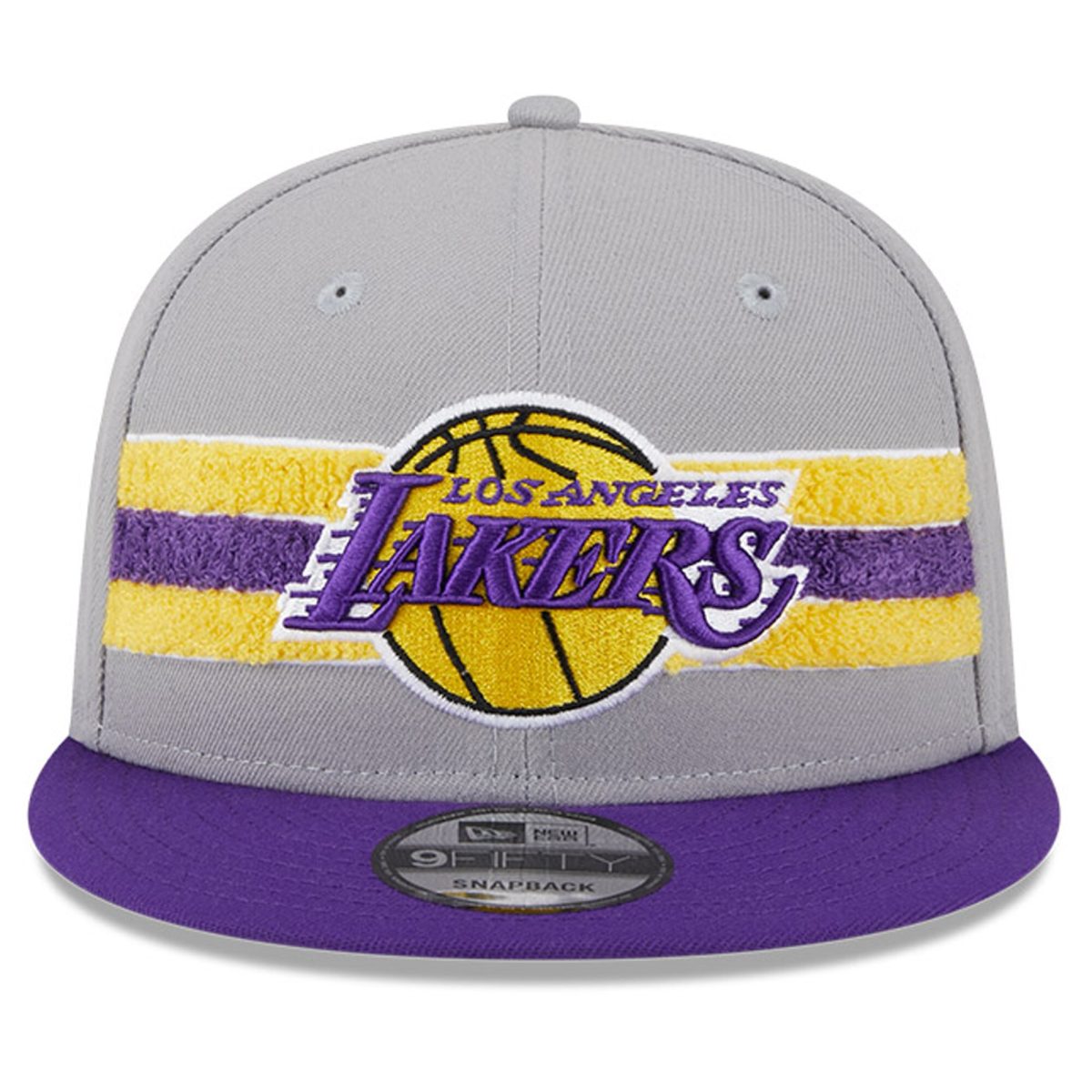 Official Los Angeles Lakers mens los angeles lakers new era gray chenille band 9fifty snapback hat | Lakers Shop