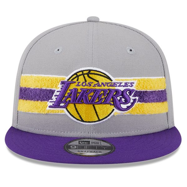 Official Los Angeles Lakers mens los angeles lakers new era gray chenille band 9fifty snapback hat | Lakers Shop