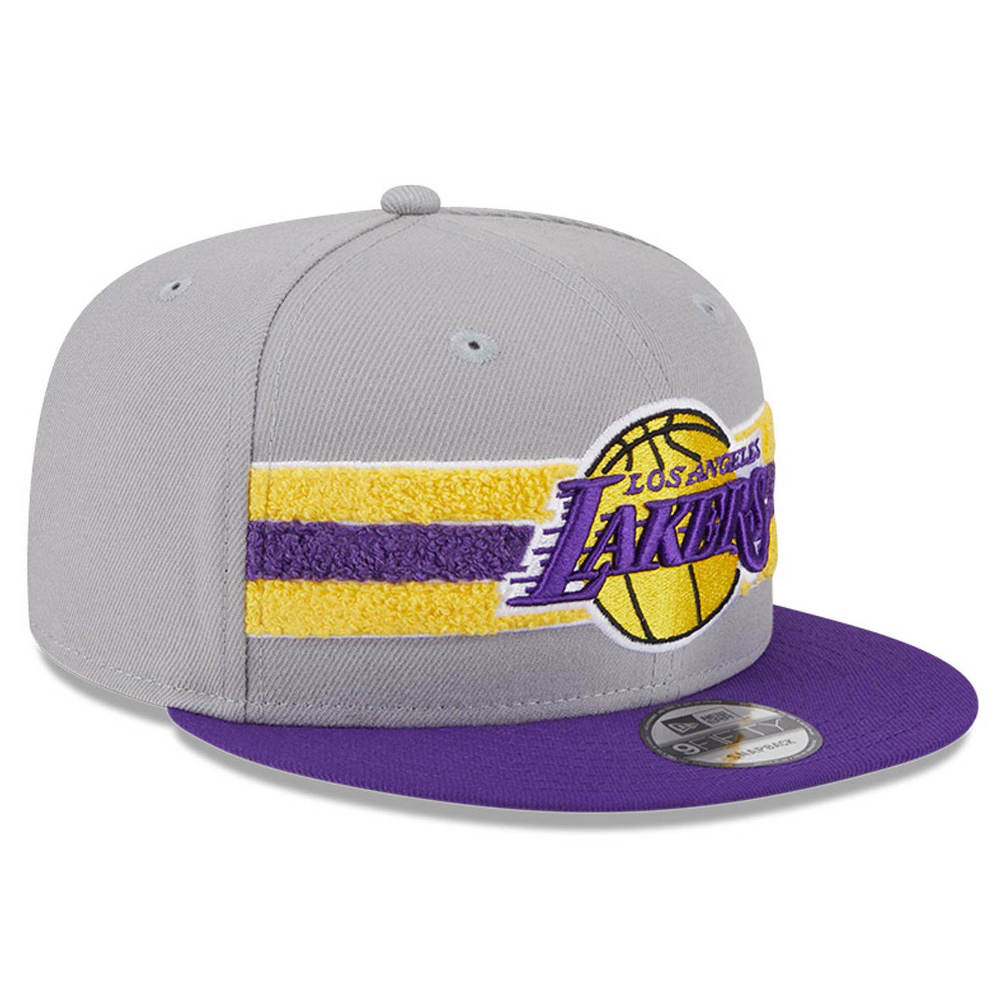Official Los Angeles Lakers mens los angeles lakers new era gray chenille band 9fifty snapback hat | Lakers Shop