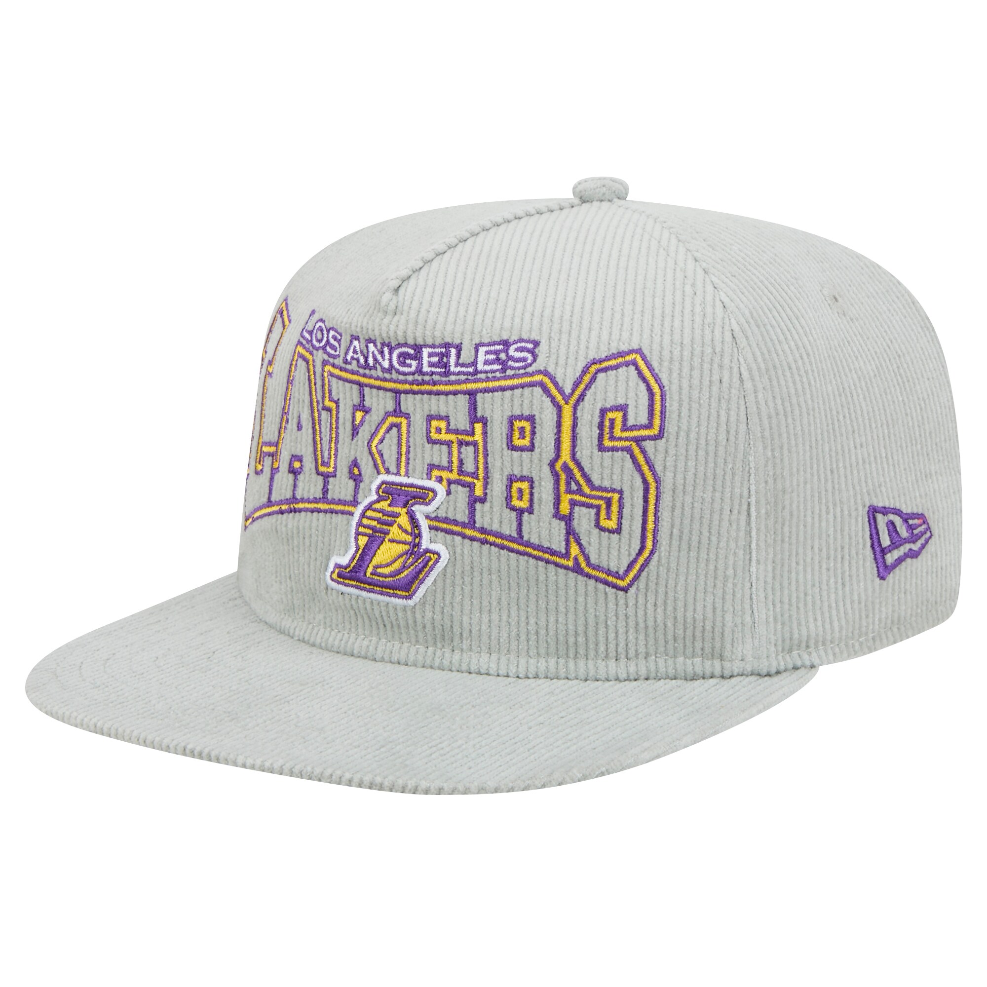 Official Los Angeles Lakers mens los angeles lakers new era gray throwback corduroy golfer snapback hat | Lakers Shop