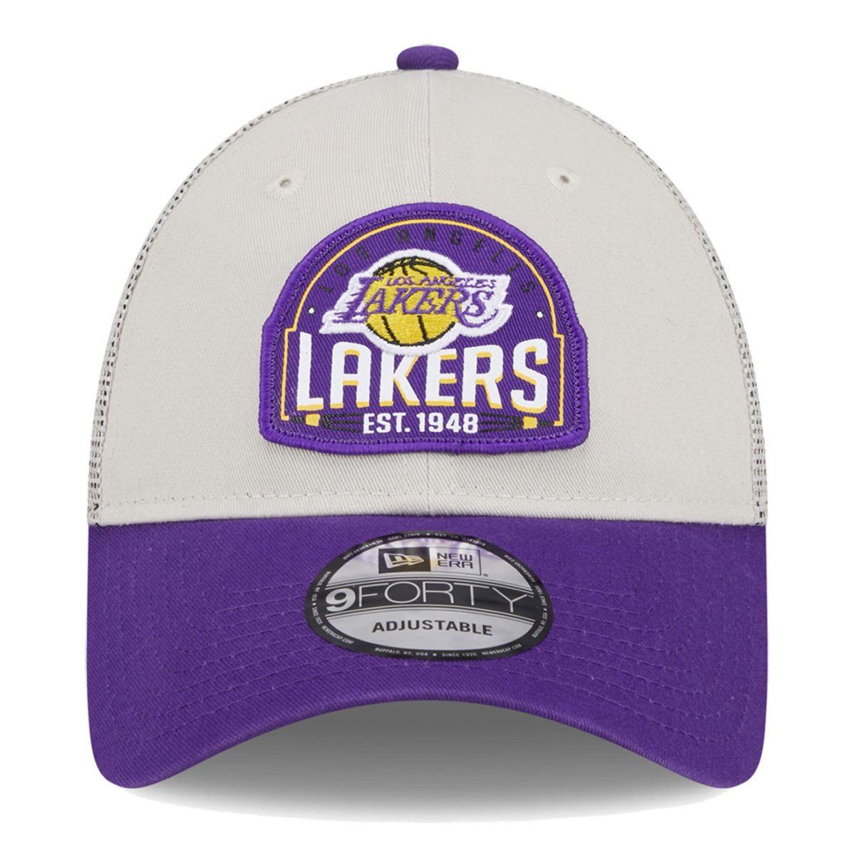 Official Los Angeles Lakers mens los angeles lakers new era khakipurple throwback patch trucker 9forty adjustable hat | Lakers Shop