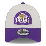 Official Los Angeles Lakers mens los angeles lakers new era khakipurple throwback patch trucker 9forty adjustable hat | Lakers Shop