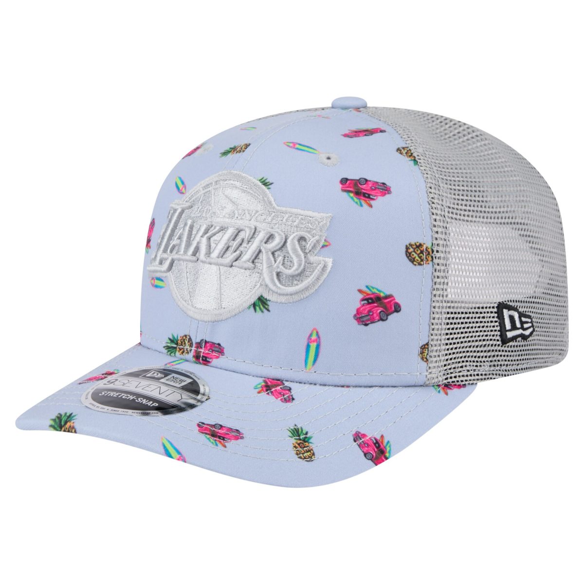 Official Los Angeles Lakers mens los angeles lakers new era light bluegray adventure aloha pattern 9seventy stretch-snap hat | Lakers Shop