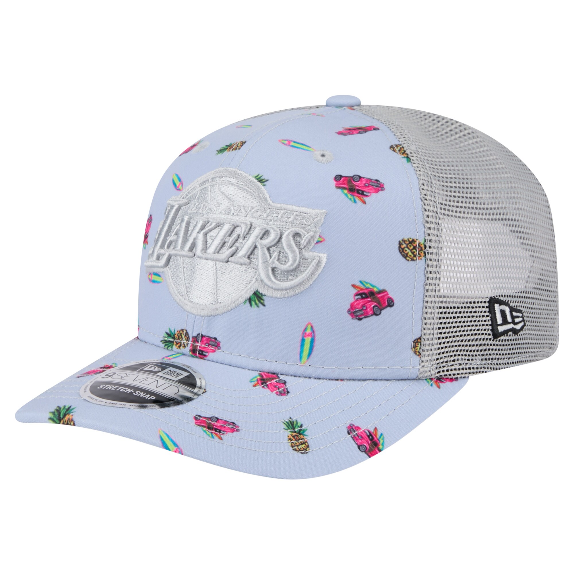 Official Los Angeles Lakers mens los angeles lakers new era light bluegray adventure aloha pattern 9seventy stretch-snap hat | Lakers Shop